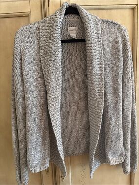Chico's Light Gray Shawl Collar Open Front Cardigan